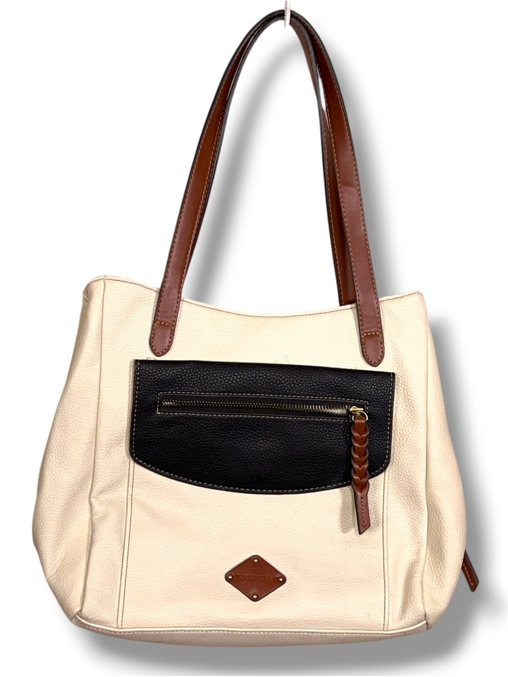 St Johns Bay Ivory Cream Faux Leather Purse Brown Black Accents Shoulder Bag